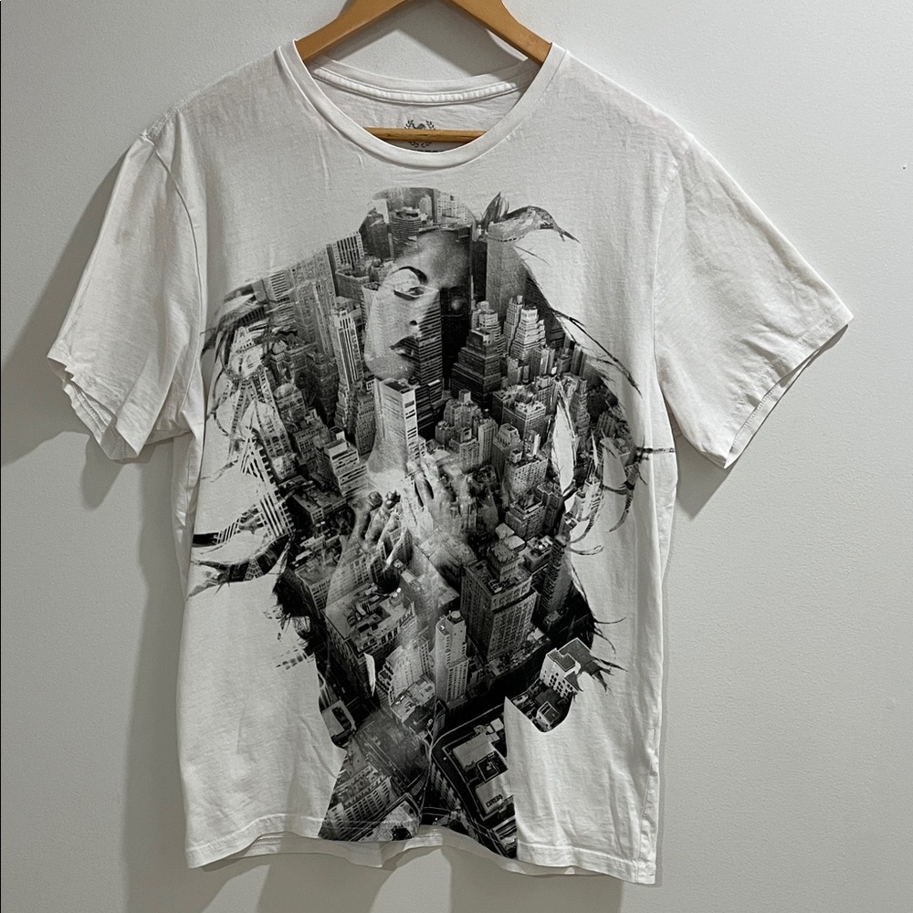 Men’s Graphic Tshirt Large White Print Unisex Short Sleeve Casual Cotton